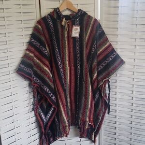 Loud Elephant 100% cotton red and black striped hoodie poncho unisex O/S